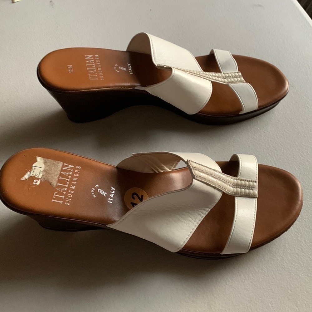 Italian shoemakers white rhinestones sandals wedges‎ white brown summer vacation